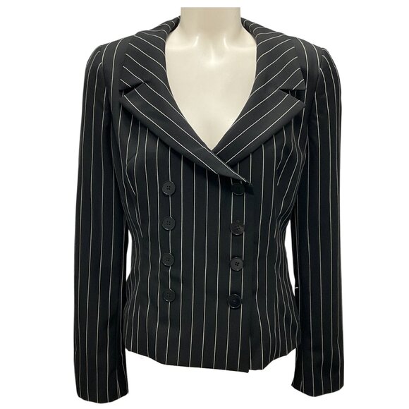 Ralph Lauren Black Label Black / White Pinstriped Wool Blazer